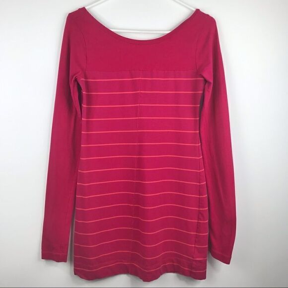 Lolë Bright Pink with Orange Stripe Cotton Athleisure Popover Tunic Top/Dress - Picture 4 of 11